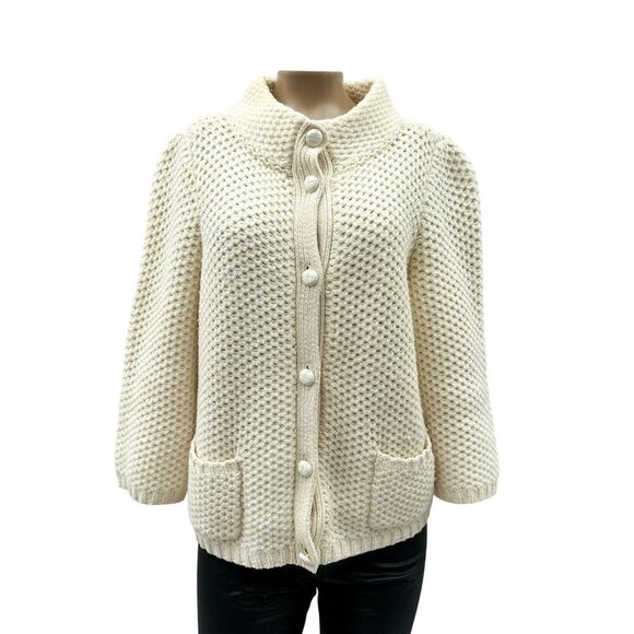 Talbots Sweaters - Talbots Knit Cardigan Sweater Button Pockets Thick Heavy Cream Womens M Petite